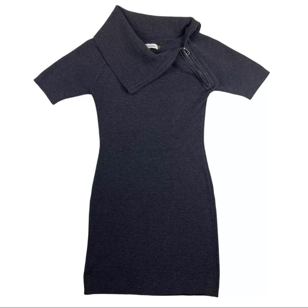 Calvin Klein Short Sleeve Cowl Neck Dark Gray Sweater Dress Women’s Size Small